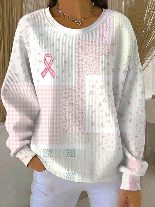 Women's Breast Cancer Pink Print Casual Sweatshirt