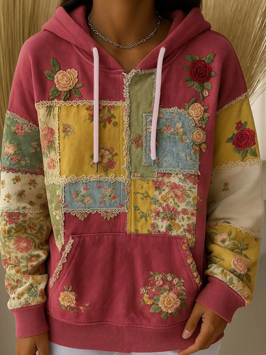 Women's Retro Art Floral Hoodie