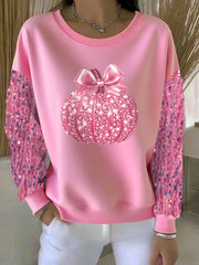 Women's Pink Pumpkin Print Casual Sweatshirt