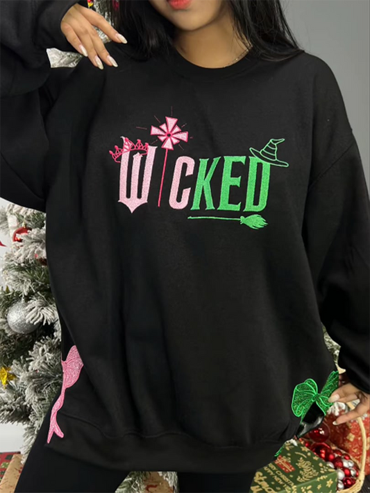 Women's Retro Witch Print Crew Neck Sweatshirt