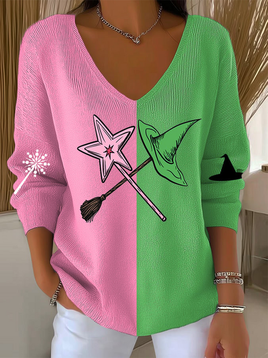 Women's Retro Witch Print Knit Top