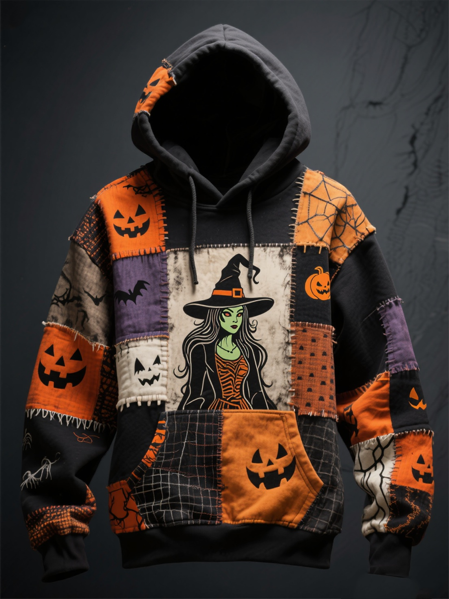 Women's Halloween patchwork print hoodie