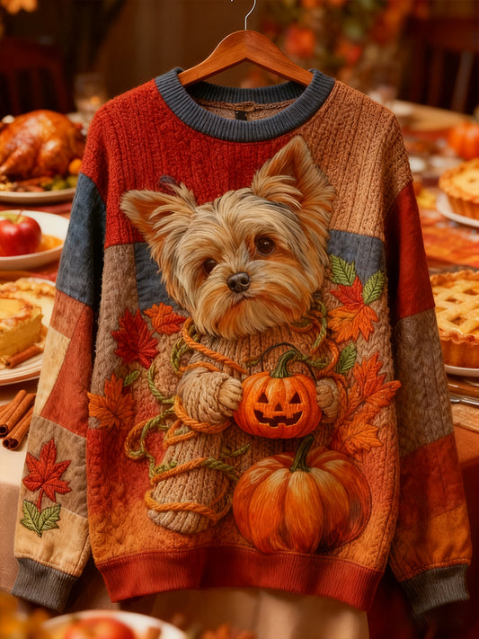 Women's Autumn Dog Art Print Sweatshirt