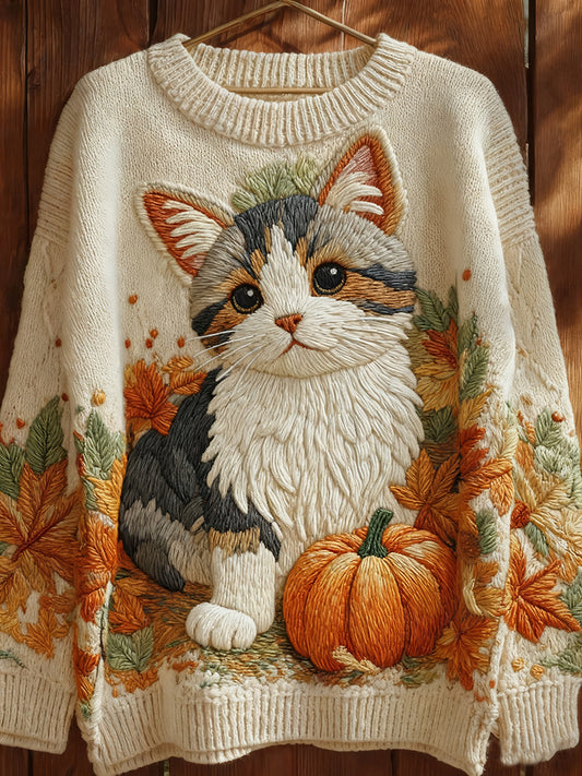 Women's Autumn Cat Art Print Sweatshirt