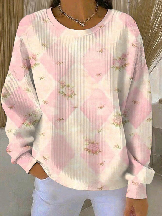 Women's Breast Cancer Pink Print Casual Sweatshirt