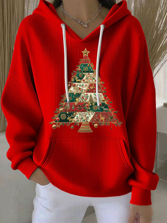 Women's Christmas Tree Print Casual Hoodie