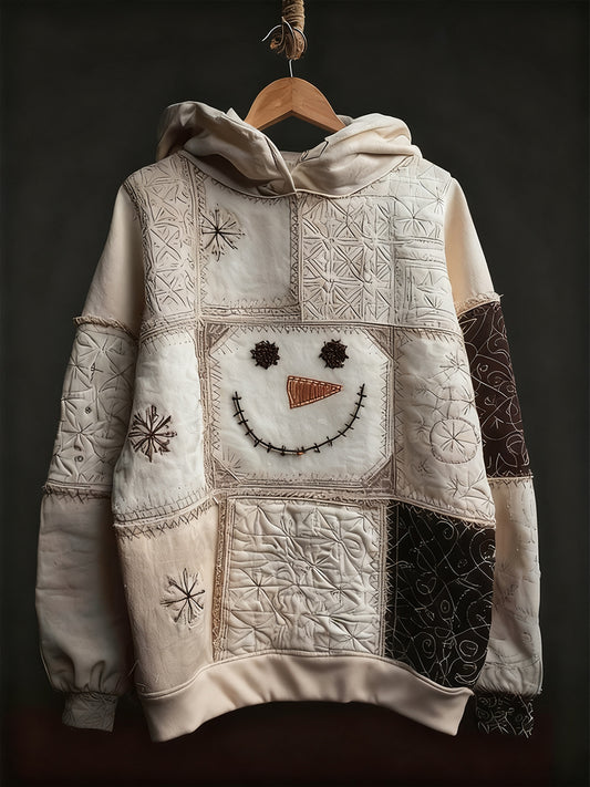 Women's Vintage Snowman & Snowflakes Patchwork Hoodie