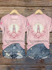 Women's Virgin Mary Pink Breast Cancer Awareness Short-sleeved T-shirt