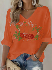 Women's Thanksgiving Print Casual T-shirt