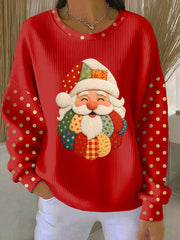 Women's Christmas Santa Claus Art  Ribbed Round-Neck Sweatshirt