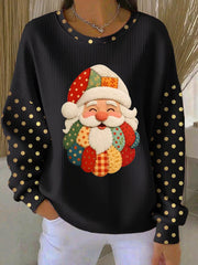 Women's Christmas Santa Claus Art  Ribbed Round-Neck Sweatshirt