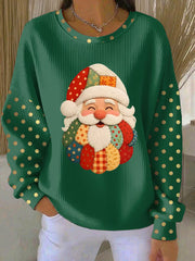 Women's Christmas Santa Claus Art  Ribbed Round-Neck Sweatshirt
