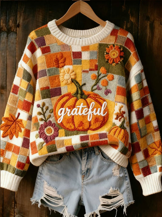 Women's Casual Thanksgiving Pumpkin Print Sweater