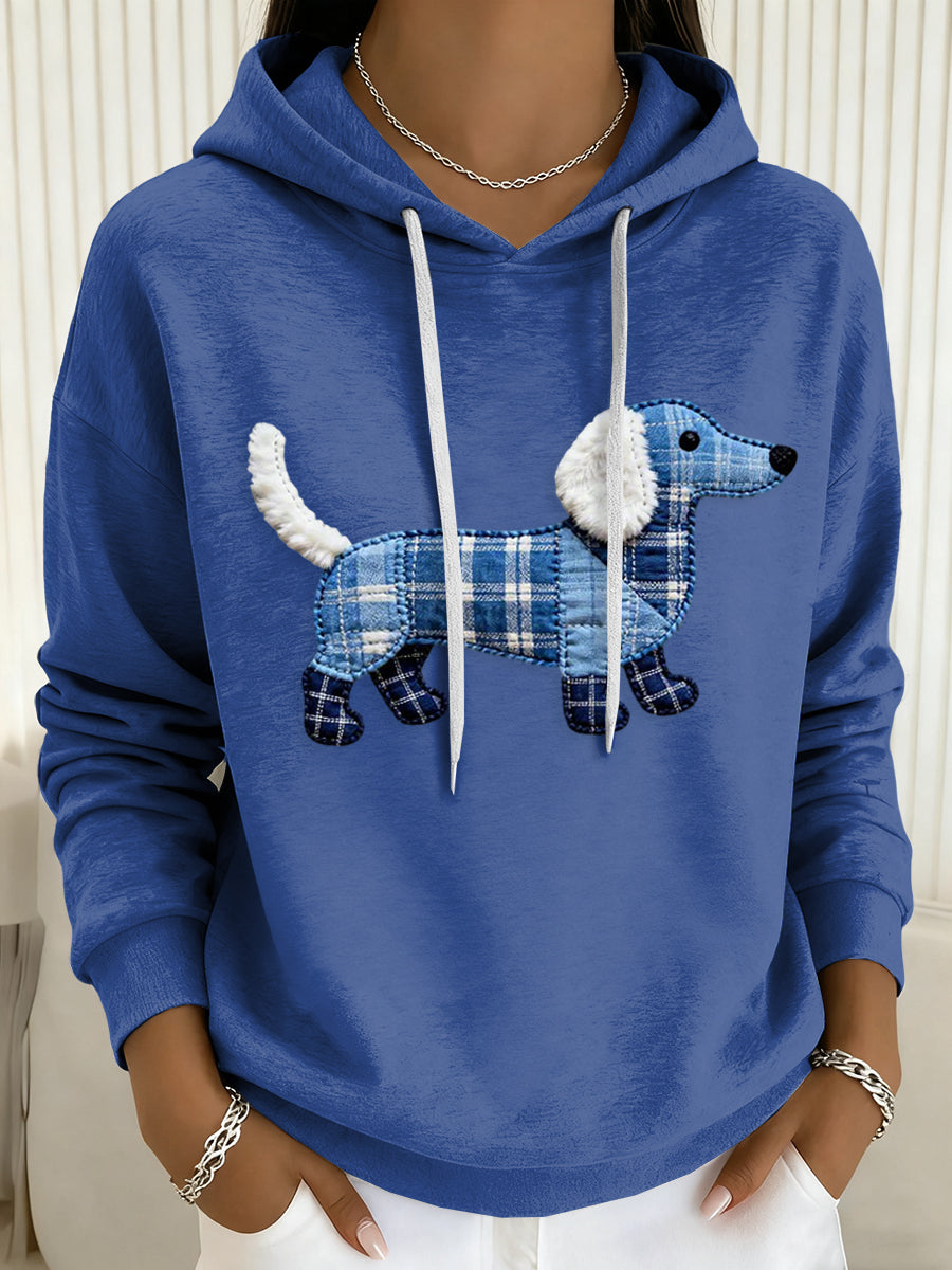 Women's Dog Art Print Drawstring Hoodie
