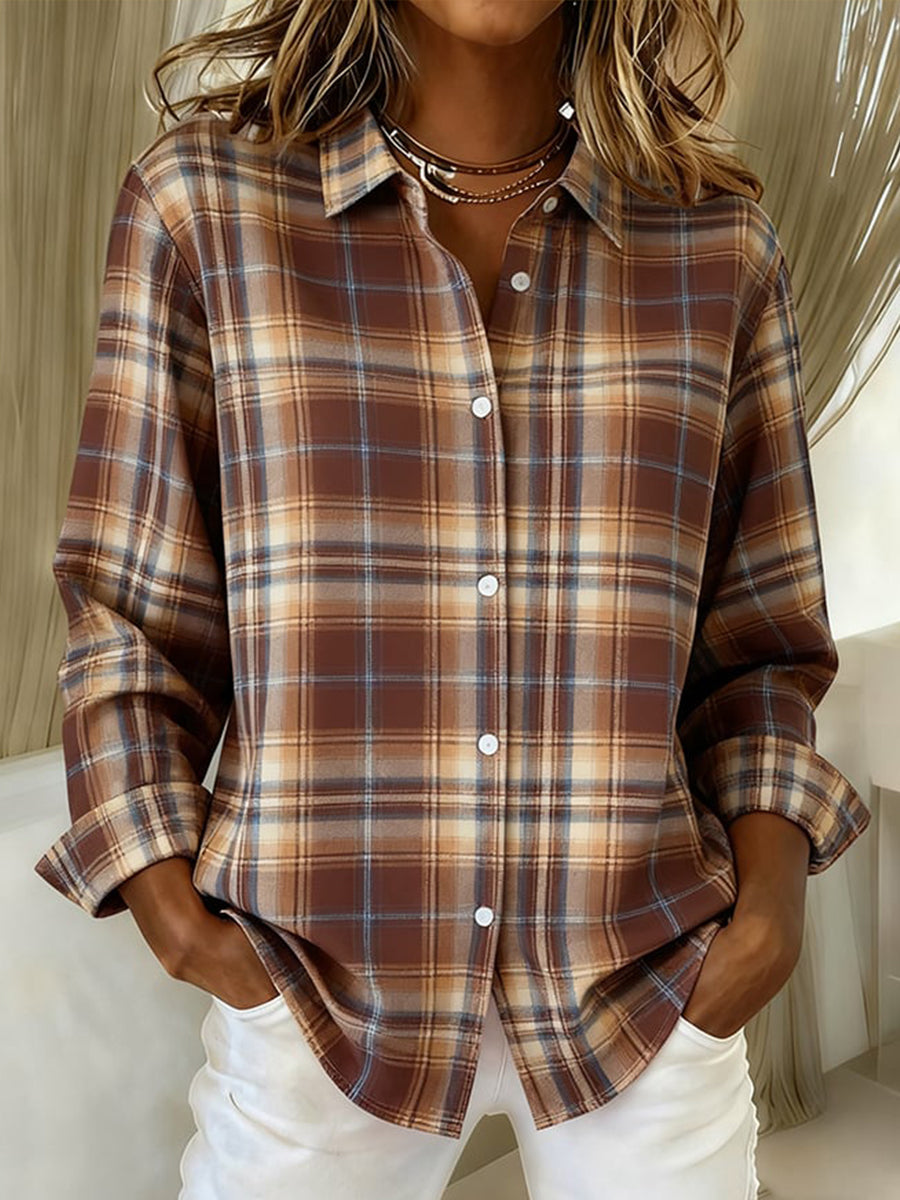 Women's Fall Inspired Plaid Print Vintage Shirt