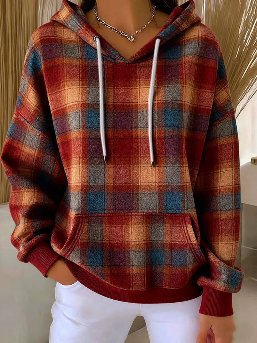 Women's Autumn Thanksgiving Plaid Hoodie