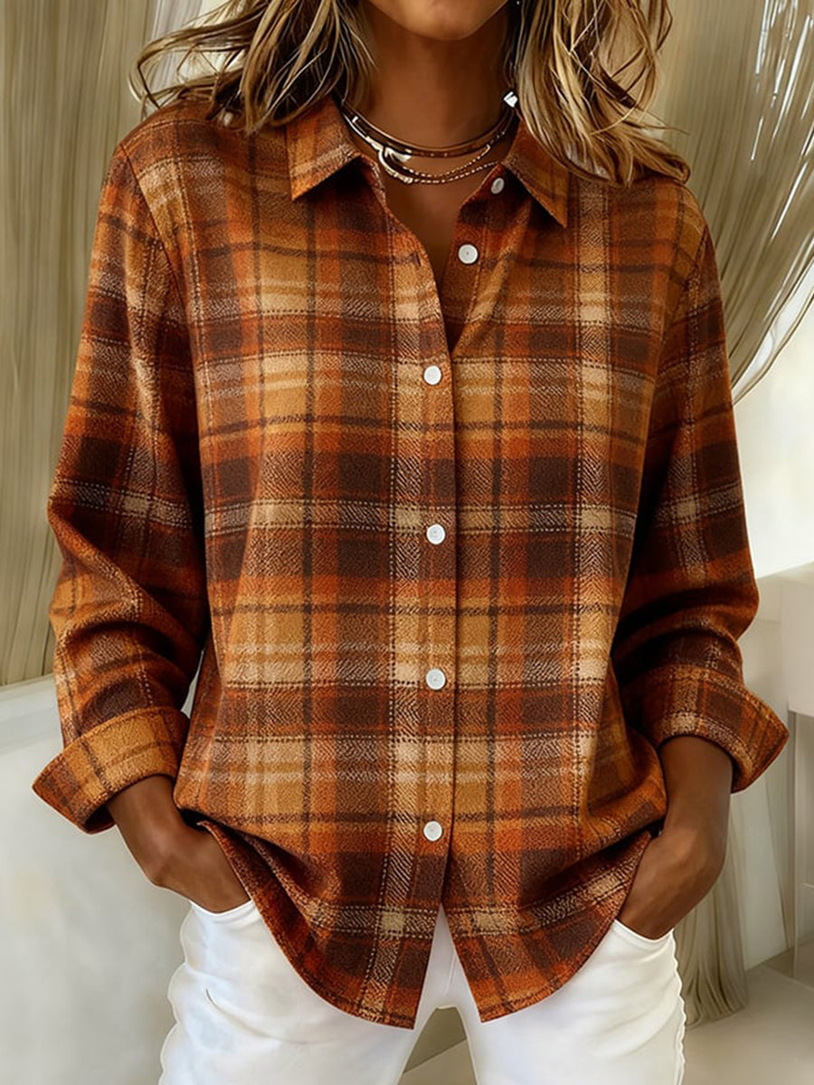Women's Fall Inspired Plaid Print Vintage Shirt