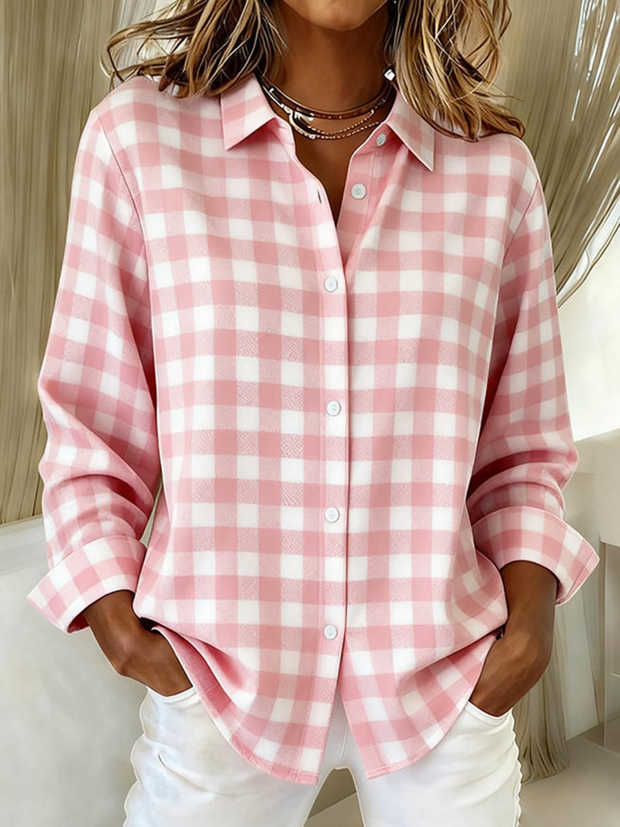 Women's Pink Plaid Print Cozy Shirt