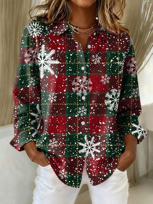 Women's Christmas Plaid Snowflake Shirt