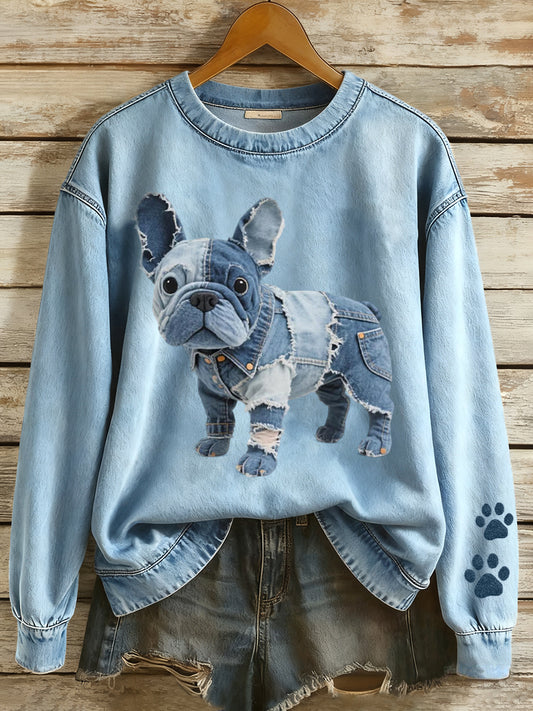 Women's Patchwork Art French Bulldog Pattern Sweatshirt