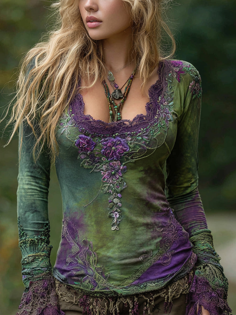 Women's Vintage Elegant Floral Embroidered Shirt