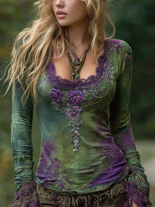 Women's Vintage Elegant Floral Embroidered Shirt