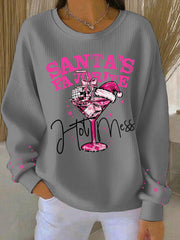 Women's Santa's Favorite Printed Ribbed Round-Neck Sweatshirt