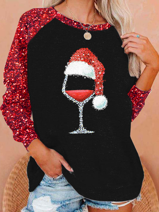 Women's santa hat Printed raglan sleeve sweatshirt