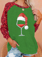 Women's santa hat Printed raglan sleeve sweatshirt