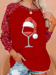 Women's santa hat Printed raglan sleeve sweatshirt