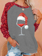 Women's santa hat Printed raglan sleeve sweatshirt