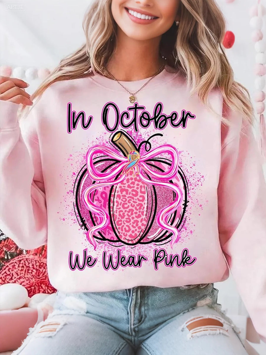 Women's In October We Wear Pink Breast Cancer Awareness Sweatshirt