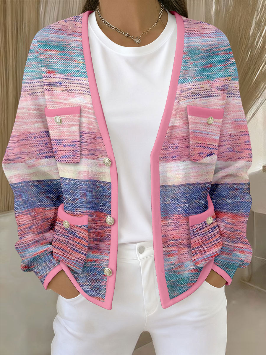 Women's Pink Striped Pocket Cardigans