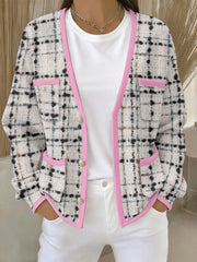 Women's Pink Geometric Print Pocket Cardigans