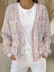 Women's Pink Geometric Print Pocket Cardigans