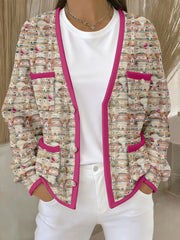 Women's Pink Geometric Print Pocket Cardigans
