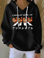 Women's Thanksgiving Turkey Print Hoodie