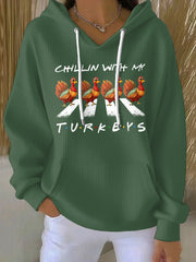 Women's Thanksgiving Turkey Print Hoodie