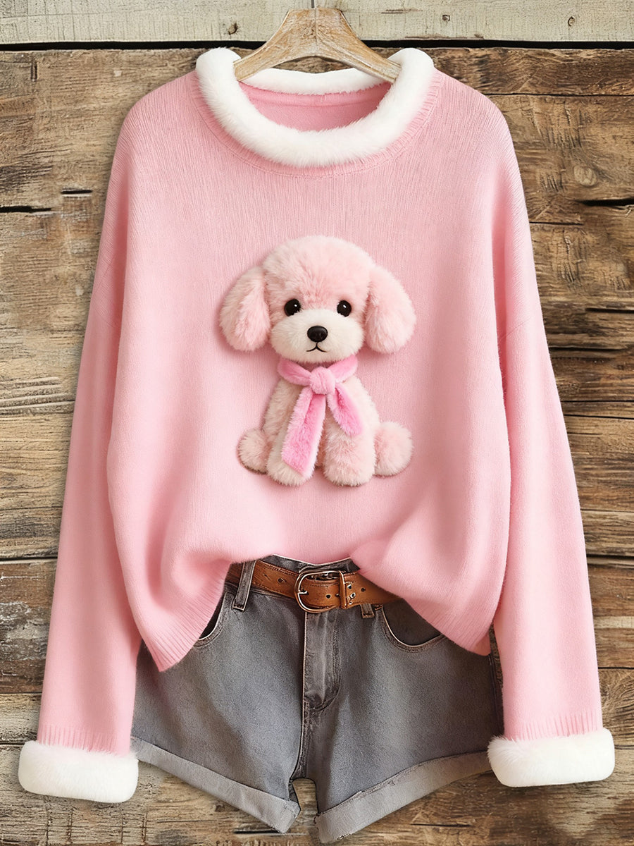 Women's Pink Breast Cancer Plush Dog Printed Tops