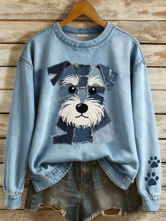 Women's Lovely Schnauzer Dog Patchwork Art Sweatshirt