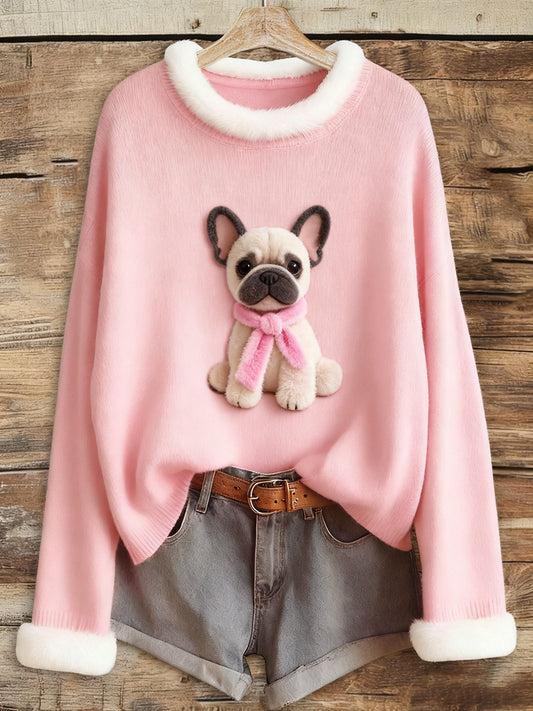 Women's Pink Breast Cancer Plush Dog Printed Tops