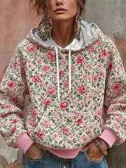 Women's Floral Breast Cancer Awareness Printed Hoodie