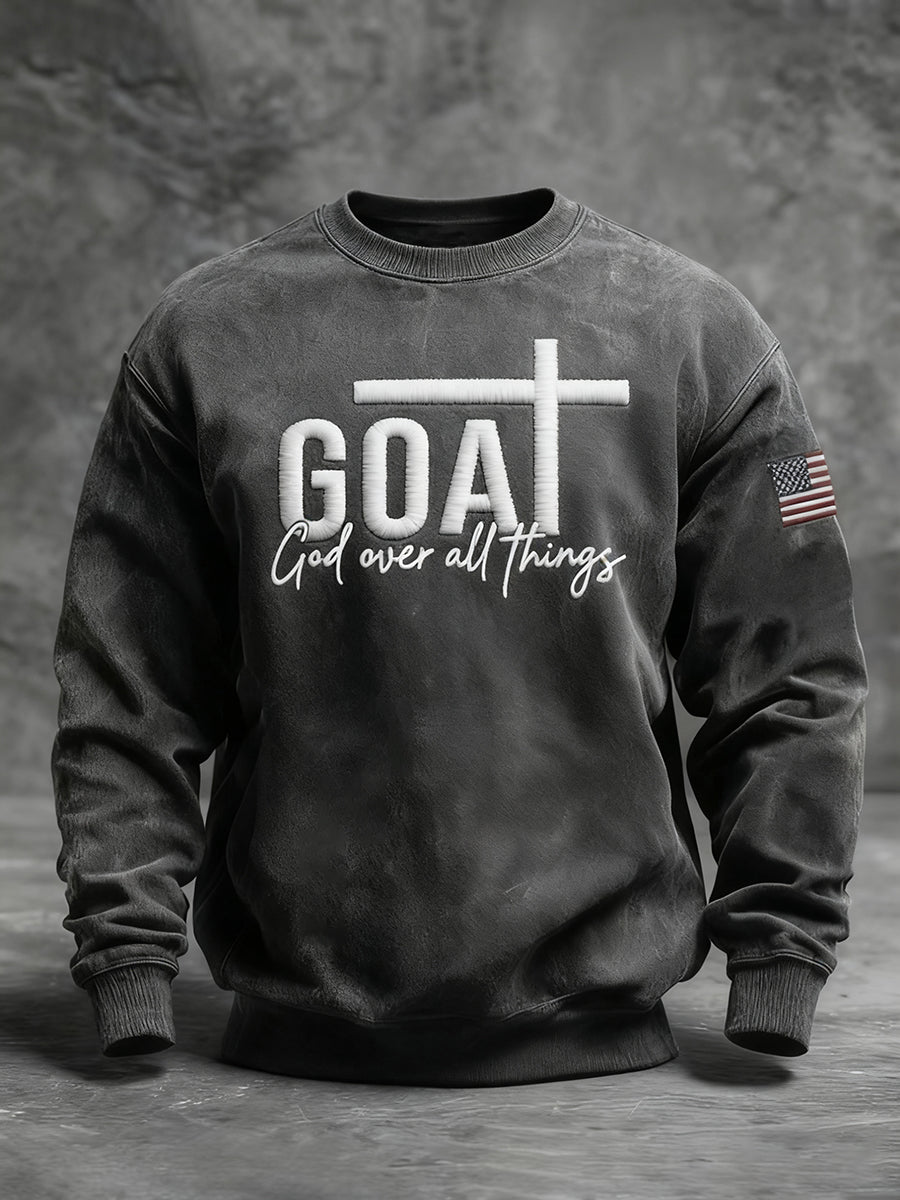 Men's Vintage God Over All Things Cross Crew Neck Sweatshirt