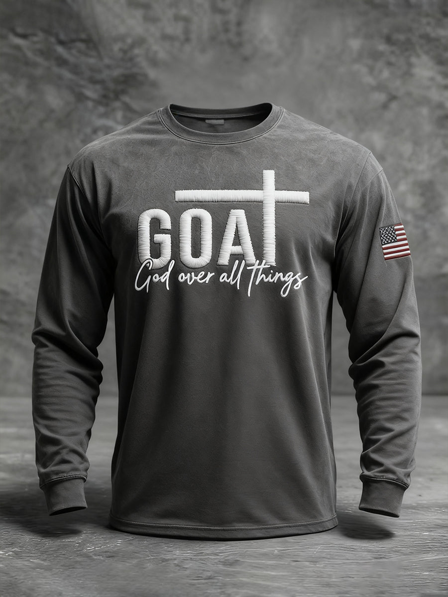 Men's Vintage God Over All Things Cross Long Sleeve T-shirt