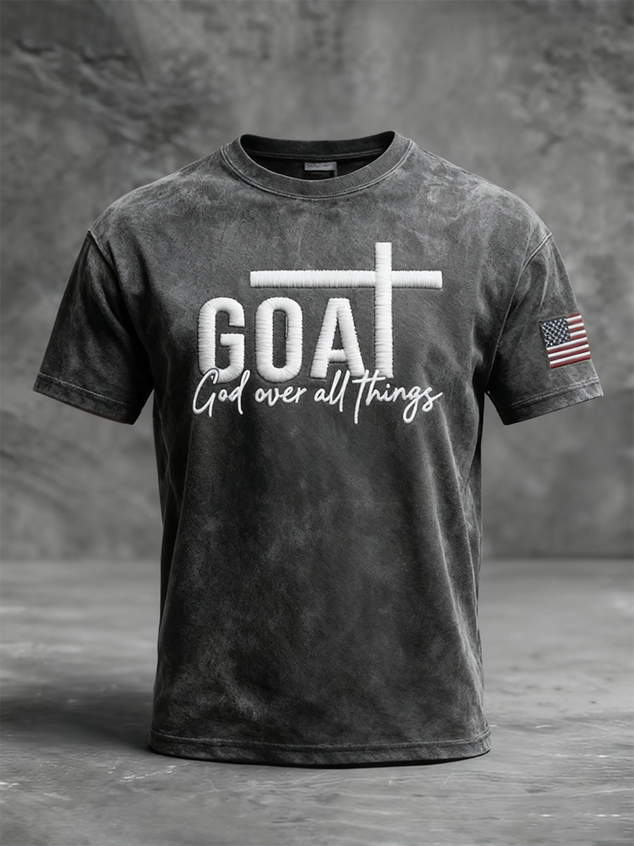 Men's Vintage God Over All Things Cross Short Sleeve T-shirt