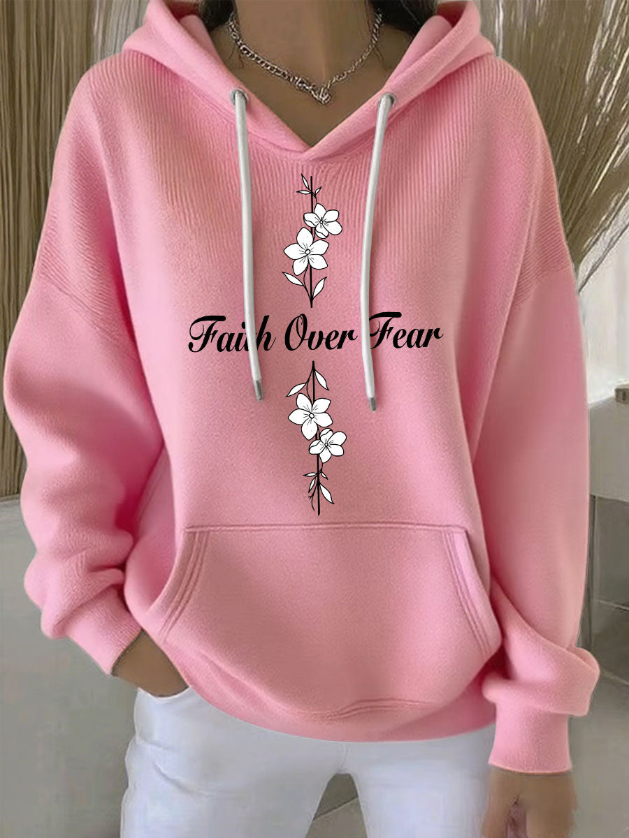 Women's Faith Over Fear Printed Casual Hoodie