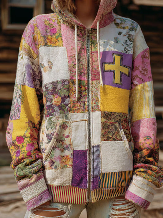 Women's Floral Cross Print Casual Cardigan