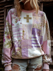 Women's Floral Cross Print Casual Sweatshirt