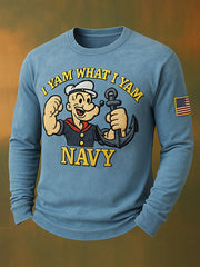 Men's Popeye Navy Print long sleeve round neck T-shirt