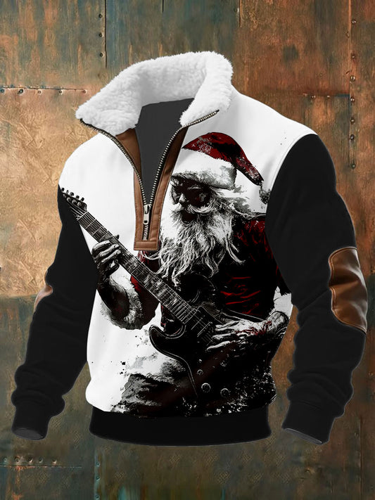 Men's Guitar Rock Santa Baggy Zip-up Hoodie